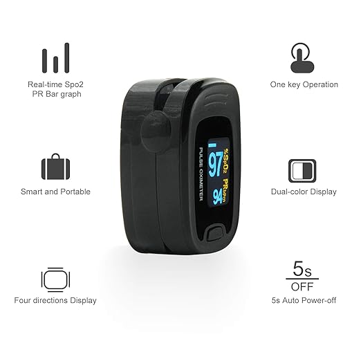 CONTEC CMS50NA Pulse Oximeter Fingertip Blood Oxygen Saturation Monitor SpO2 and PR Value Waveform Blood Oxygen Neck/Wrist Corda, Black