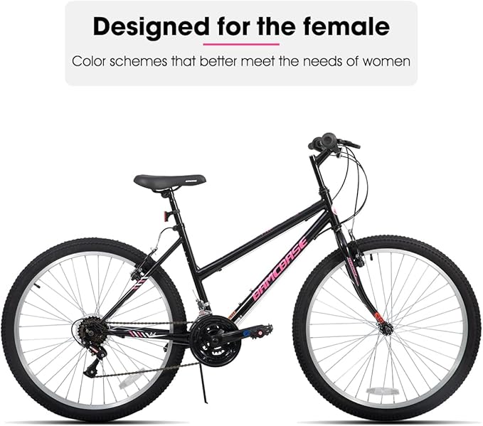 HILAND Bamcbase Womens Mountain Bike, 24 26 Inch 18 Speeds Hybrid Commuter Bicycle for Adults, Sport Hardtail Trail MTB