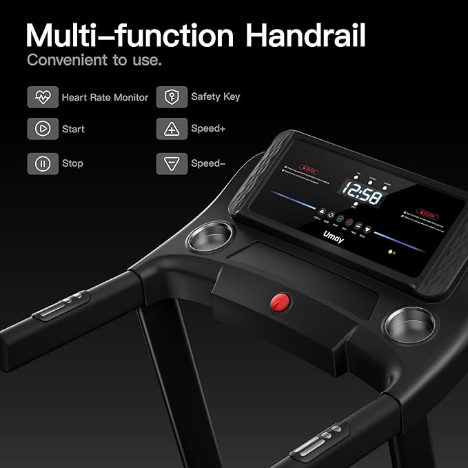 UMAY Fitness Treadmill with Incline, Foldable Compact Treadmills for Home with Pulse Sensors, Max 300/400 LBS Capacity, 3.0/3.5HP Quiet Brushless, Max 8.7 MPH
