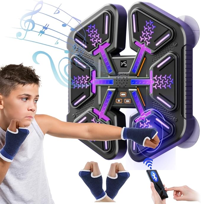 Music Boxing Machine With Gloves, Wall Mounted Intelligent Trainer for Kids, Game Equipment Workout Punching Machine for Teenagers Boys Girls Gifts