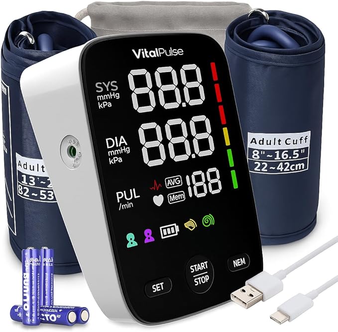 Blood Pressure Monitor - Digital BP Monitor with 8.7” - 16.5” Cuff and 13” - 21” Cuff (Set of 2) Automatic Blood Pressure Cuff for Upper Arm with Large LED Display with 2x120 Reading Memory