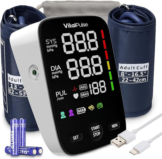 Blood Pressure Monitor - Digital BP Monitor with 8.7” - 16.5” Cuff and 13” - 21” Cuff (Set of 2) Automatic Blood Pressure Cuff for Upper Arm with Large LED Display with 2x120 Reading Memory