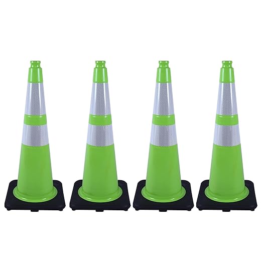 4 Pack 28" Green Traffic Safety Cones with Weighted Black Base – High-Visibility PVC Cones for Construction Sites, Parking Lots & Crowd Control (28 inch -4 Pack)