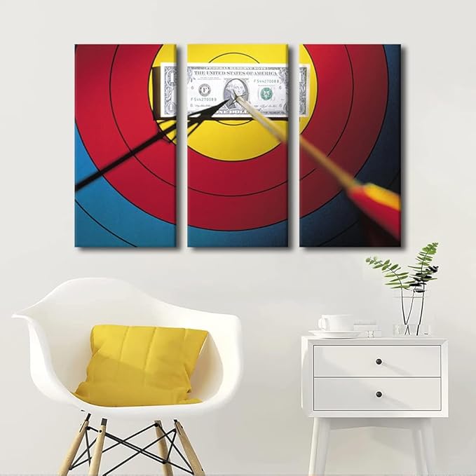 TUMOVO Canvas Wall Art Archery Posters and Prints 3 Panels Arrows Hit the Bull's Eye Pictures Wall Decor Sports Theme Paintings for Bedroom Living Room Stretched and Framed Ready to Hang(28" Wx42 H)