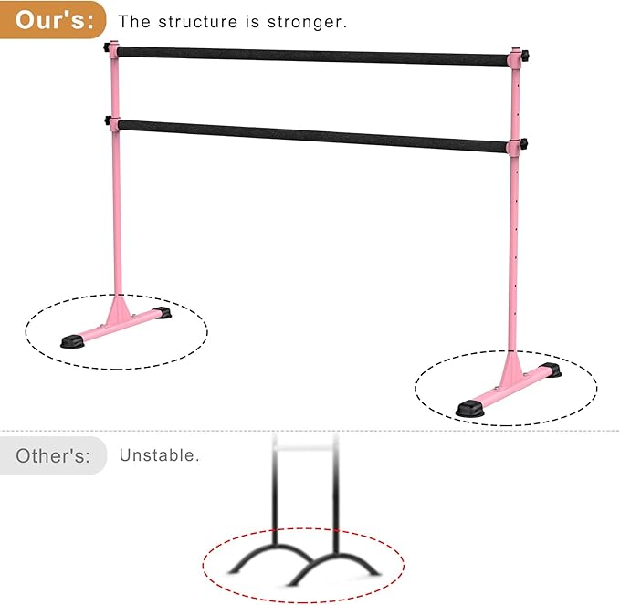 Height Adjustable Ballet Barre, Heavy Duty Freestanding Dance Bar, Anti-Slip Sturdy for Kids & Adults, Ideal for Home, Ballet, Fitness, Yoga