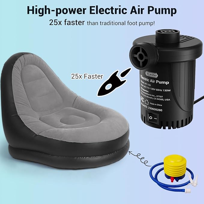 Dr.Meter Air Pump for Inflatables: AC 110V Air Mattress Pump with 3 Nozzles - Quick-Fill Electric Inflator Deflator for Inflatable Pool Raft Bed Boat Floats Swimming Rings Yoga Balls