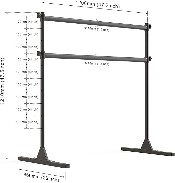 SELEWARE Height Adjustable Ballet Barre Freestanding Ballet Bar Heavy Duty Dance Bar Support Barre Movements Body Stretch Pull-ups, Sturdy Construction Never Fall Apart, Anti-Slip