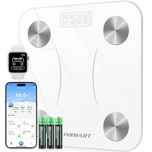 INSMART Smart Scale for Body Weight, Digital Bathroom Scale with BMI, Muscle Mass, Bluetooth Body Fat Scale,17 Body Composition Analyzer with Smart APP Sync Weight Scale, 400 lbs (White)