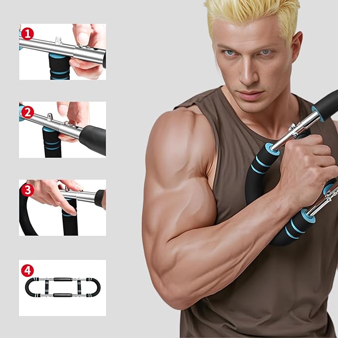 Chest Exerciser for Men & Women,Adjustable Twister Arm Trainer- Portable Power Twister Bar with 3 Resistance Levels ，Detachable Design Fitness Anywhere for Arm & Chest Workout.