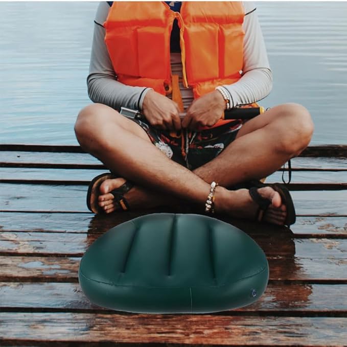 Housoutil Inflatable Boat Seat Cushion, 2PCS PVC Kayak Boat Seat Cushion for Canoeing, Camping, Foldable Design, Dark Green, 16.92 X 12.59 X 3.93 Inch