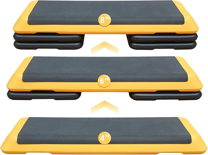 43'' Exercise Aerobic Step Platform, Adjustable Fitness Stepper with 4 Stackable Risers, Aerobics Stepper Workout Stepper for Home Gym Cardio Strength & Training