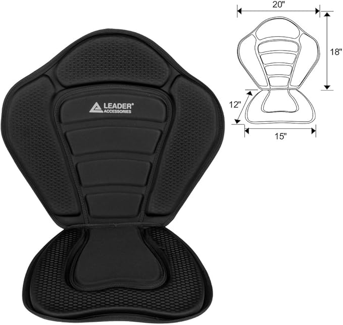 Leader Accessories Kayak Seats Paddle Board Seat Universal Padded Canoe SUP Seat with Back Support - Deluxe Kayak Chair Seat Cushion with Storage Bag