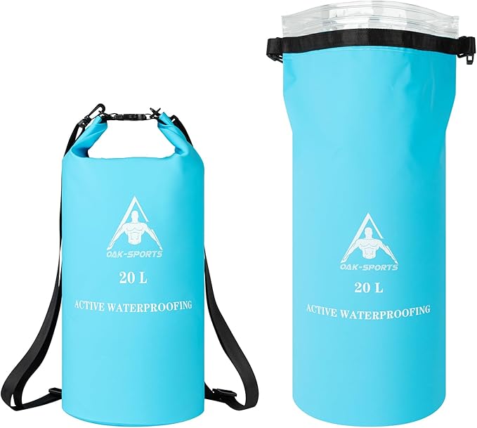 Oak-Sports Dry Bag Waterproof Backpack 5L/10L/20L, Roll Top Lightweight Beach Bag with Double Zipper Seal for Swimming, Kayaking, Hiking, Boating, Adjustable Shoulder Strap