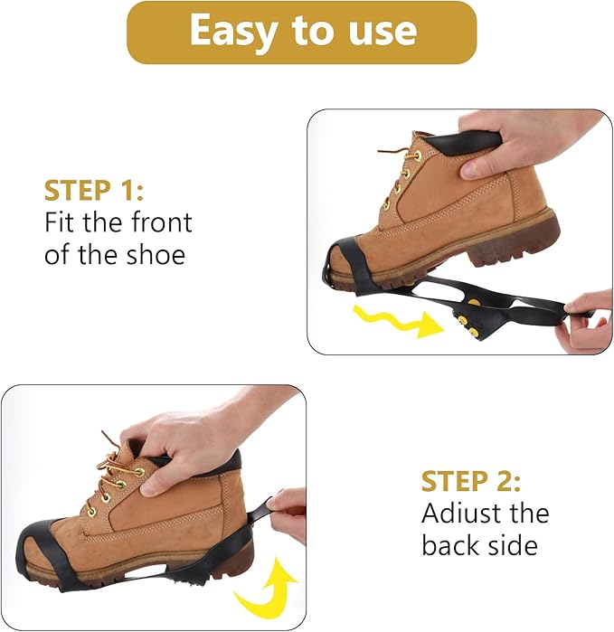 Ice Cleats for Shoes and Boots, Silicone Snow Grips, Stainless Steel Shoe Spikes, Traction Cleat Crampon for Walking on Snow, Ice Anti Slip Footwear