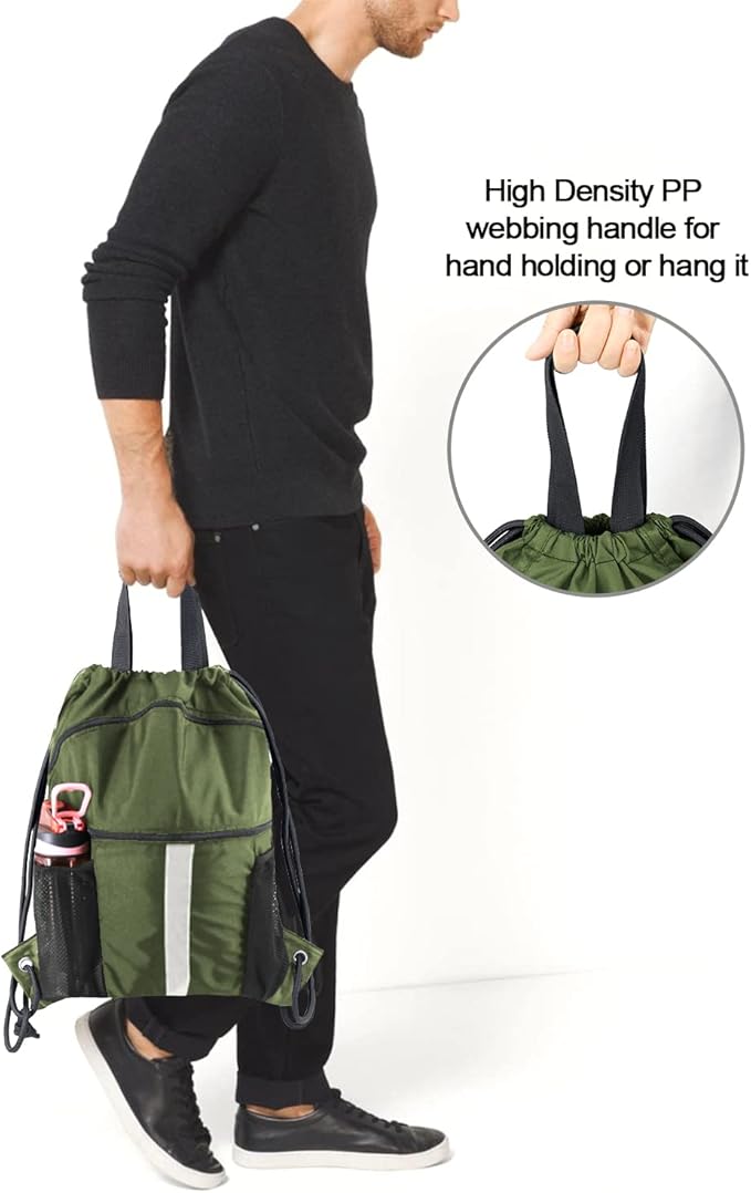 BeeGreen Drawstring Backpack Bag with Shoe Compartment, X-Large Black Gym Sports String Cinch Backpack