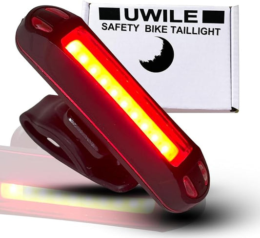 Ultra Bright Bike Taillight for Road and Trail Safety. 5 Modes Rechargeable Red White Led Light. Flexible Mounting for All Bicycles Styles, Scooter, ebikes and Helmet.