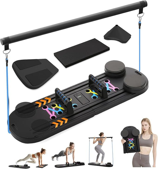 Pilates Board, 6 in 1 Pilates Reformer Sets, Foldable Portable Abdominal Board, Pilate Sliding Board Core Exercise Pilates Equipment for Women, Men & Beginners