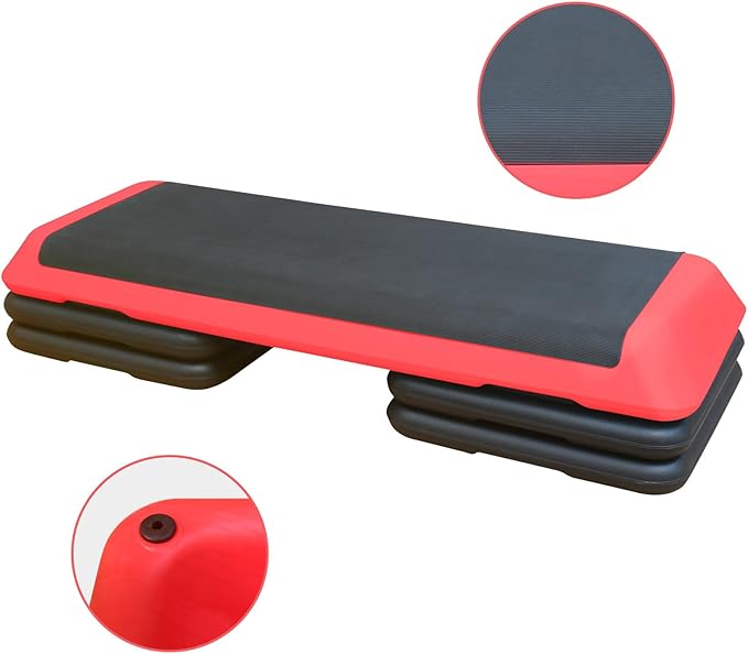 43'' Exercise Aerobic Step Platform, Adjustable Fitness Stepper with 4 Stackable Risers, Aerobics Stepper Workout Stepper for Home Gym Cardio Strength & Training