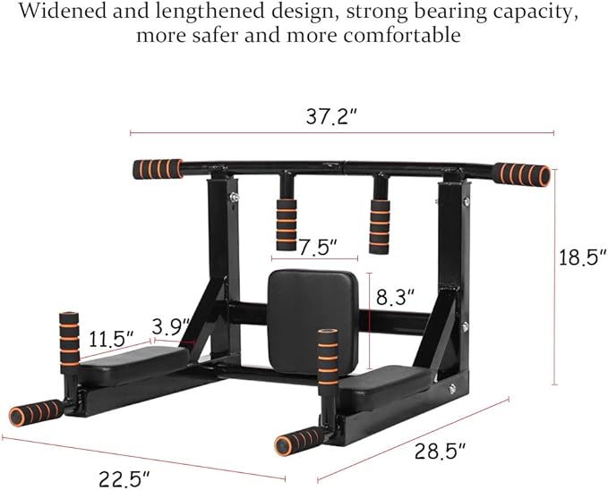 NEWAN Pull Up Bar Wall Mounted Chin Up Bar Multi-Grip Full Body Strength Training Workout Dip Bar,Power Tower Set Support to 440Lbs