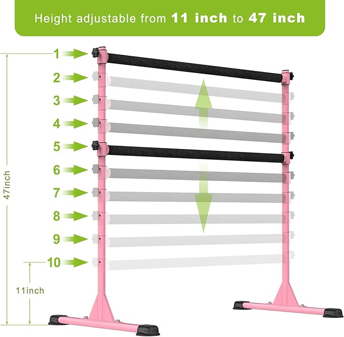 Dolibest Freestanding Ballet Bar, Height Adjustable Ballet Bar, Heavy Duty Dance Bar, with Non-Slip Rubber Pads, Enhanced Stability, Dance/Yoga/Fitness Stretching Bar, Ideal for Kids and Adults