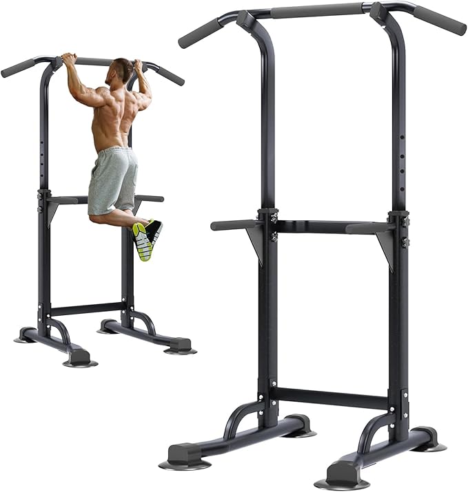 soges Power Tower Pull Up Bar Station, Free Standing Pull Up Rack Dip Station for Home Gym, Height Adjustable Home Strength Training Fitness Workout Equipment