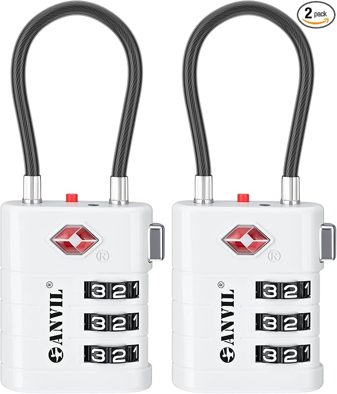 ANVIL TSA Approved Luggage Locks – High Security TSA008 Combination Travel Locks with Inspection Indicator for Suitcases and Backpacks. (2, White)