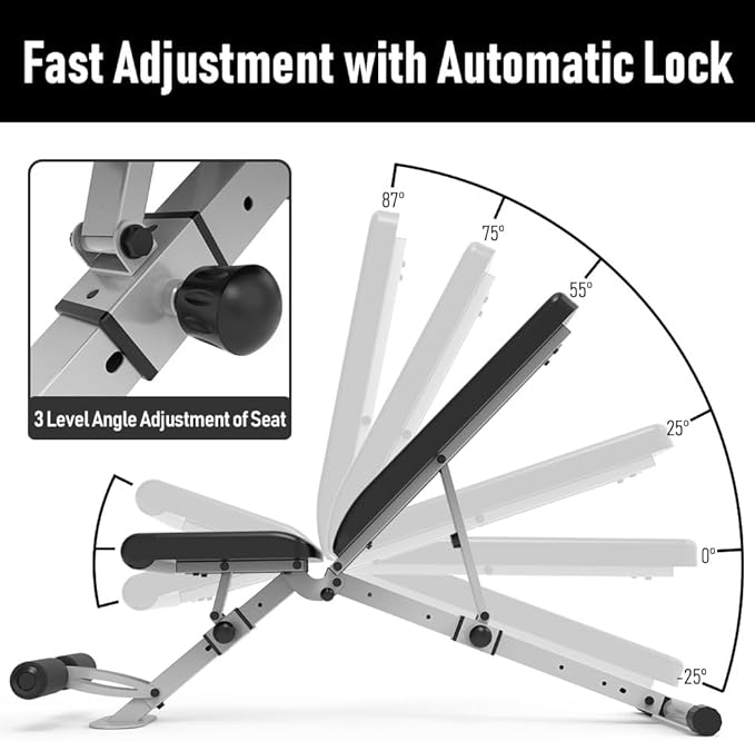 leikefitness Adjustable Weight Bench Foldable Workout Exercise Bench with Automatic Lock for Upright Incline Decline and Flat Full Body Exercise
