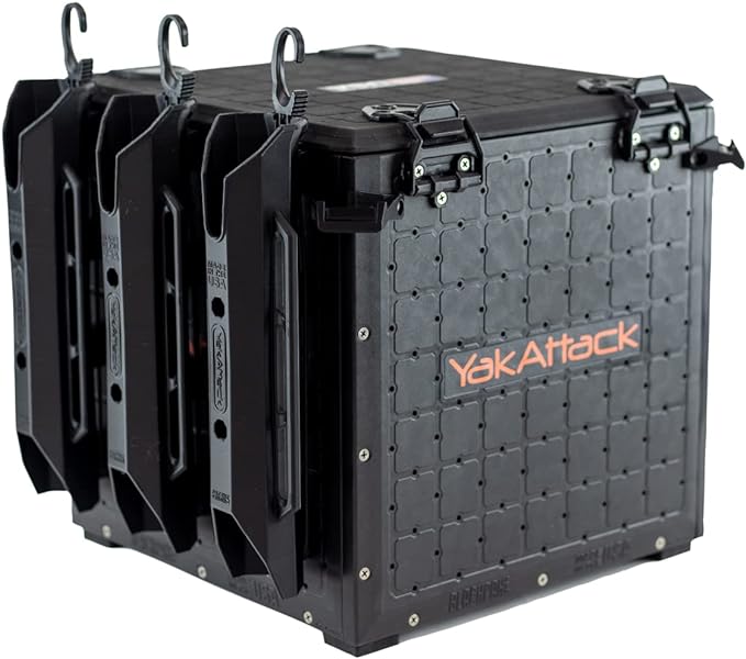YakAttack BlackPak Pro 13" x 13" Fishing Crate with 3 Rod Holders - Black | Compact Tackle Storage Box & Gear Organizer for Kayaks | Lightweight, Durable & Customizable Marine Accessory | Made in USA