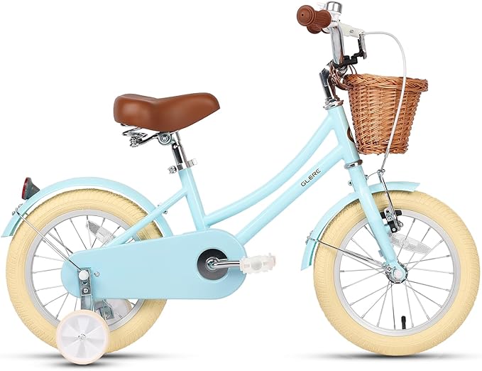 Glerc Little Molly 12-20 Inch Kids Retro Cruiser Bike for 2-13 Year Old with Wicker Basket & Training Wheels/Kickstand, Multiple Colors