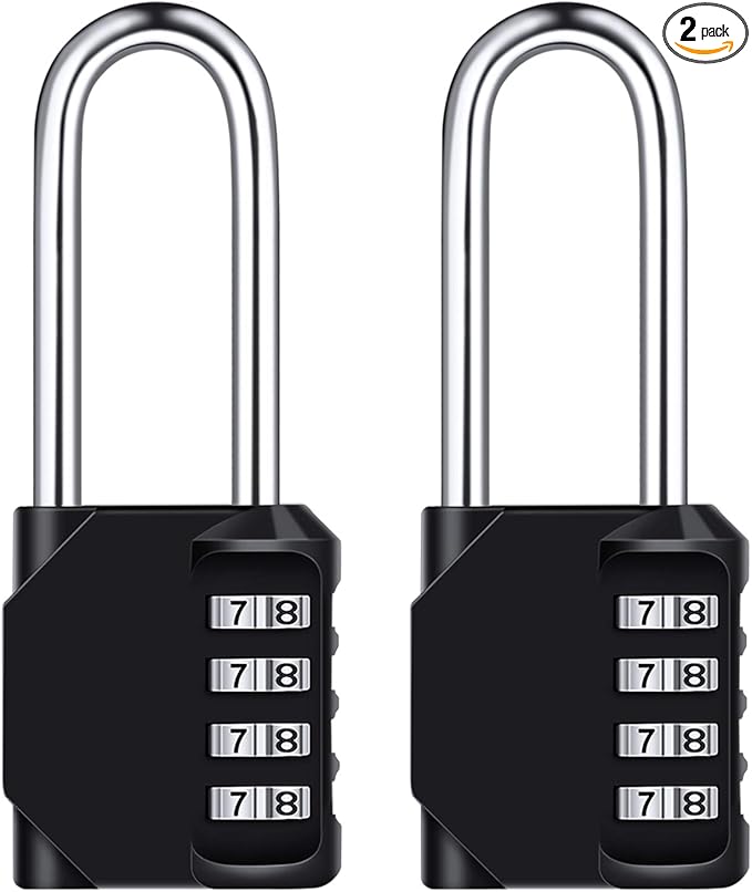 2 Pack 2.6in Long Combination Padlock, Waterproof 4 Digit Combination Lock, Weatherproof Metal & Galvanized Steel, for Schools, Gyms and Lockers, Black