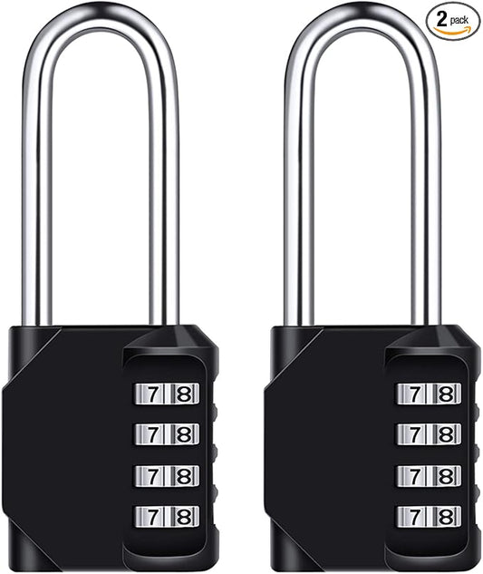 2 Pack 2.6in Long Combination Padlock, Waterproof 4 Digit Combination Lock, Weatherproof Metal & Galvanized Steel, for Schools, Gyms and Lockers, Black