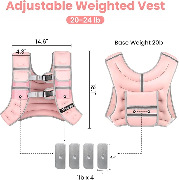 Fragraim Adjustable Weighted Vest for Women Men, 8-12lb/14-18lb/20-24lb/26-30lb Weight Vest with 4 Removable Iron Weights, Phone Holder and Back Pocket, Vest for Walking,Strength Training, Running
