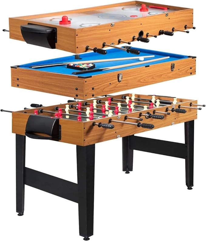 ARLIME 3 in 1 Multi Game Table, 48'' Foosball Desk w/Billiards, Soccer, Slide Hockey, Wood Foosball Table for Adults, Game Room, Parties
