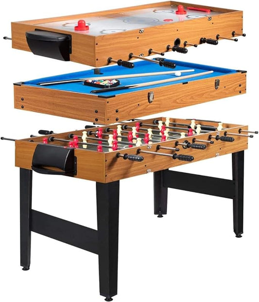 ARLIME 3 in 1 Multi Game Table, 48'' Foosball Desk w/Billiards, Soccer, Slide Hockey, Wood Foosball Table for Adults, Game Room, Parties