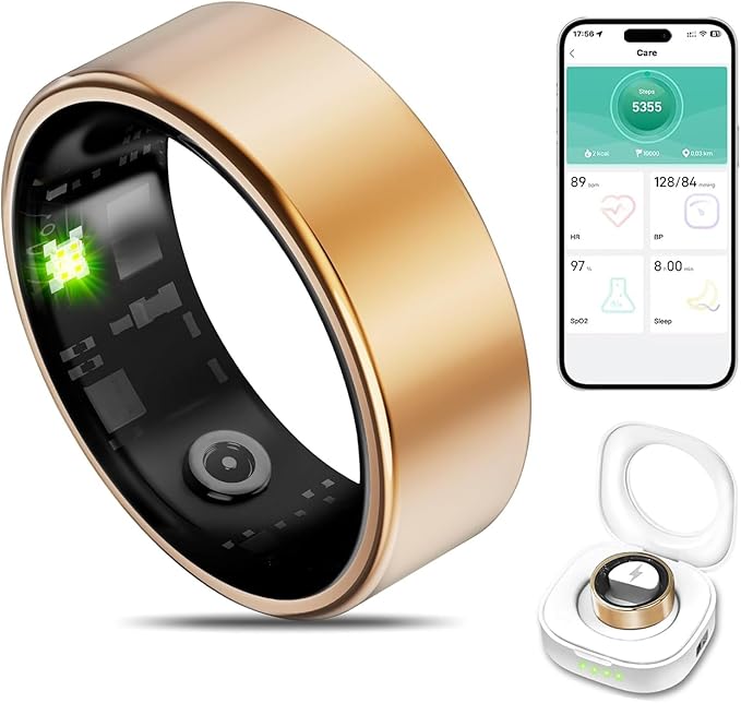 Smart Ring for Women Men, Fitness Rings for Women with Heart Rate, Blood Pressure,Blood Oxygen,Step Counting, Sleep Monitoring, No Subscription Fee, IP68 Waterproof Health Tracker