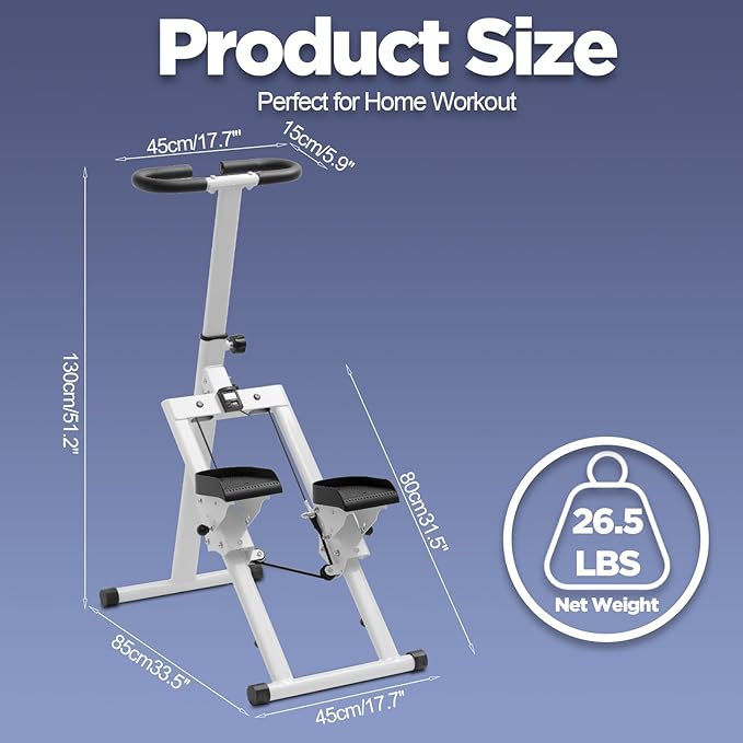 Stair Stepper Climber Adjustable Height, Ergonomic Handlebars, Smooth & Quiet Dual Hydraulic System, Advanced Fitness Tracking, Compact & Foldable for Home Exercise Step Machines