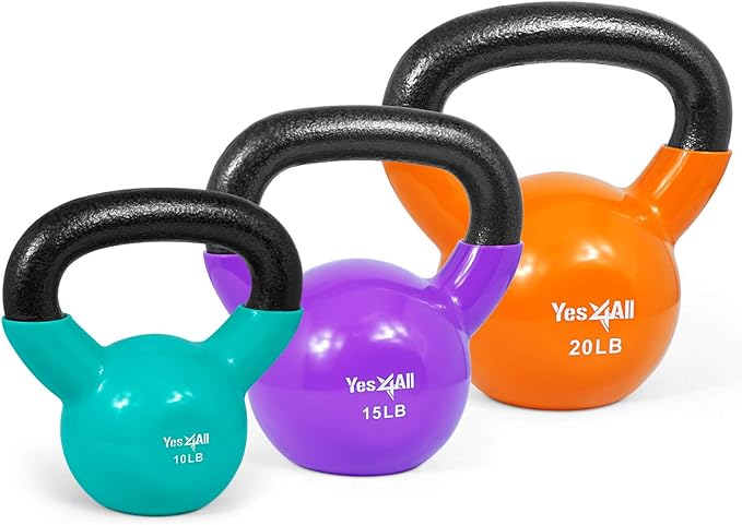 Yes4All Kettlebell Set Vinyl Coated Weights Combo for Full Body Workout Equipment Push up, Grip Strength Training, Dumbbell Weights Exercises