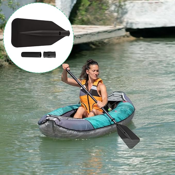 Kayak Paddle Blade, Kayaking Canoe Floating Paddles Oar Small Boat Leaf Replacement Part Kit Inflatable Kayaks Paddle Handle Adjustable Lightweight Accessories Portable Dinghy Fishing with Screw Black