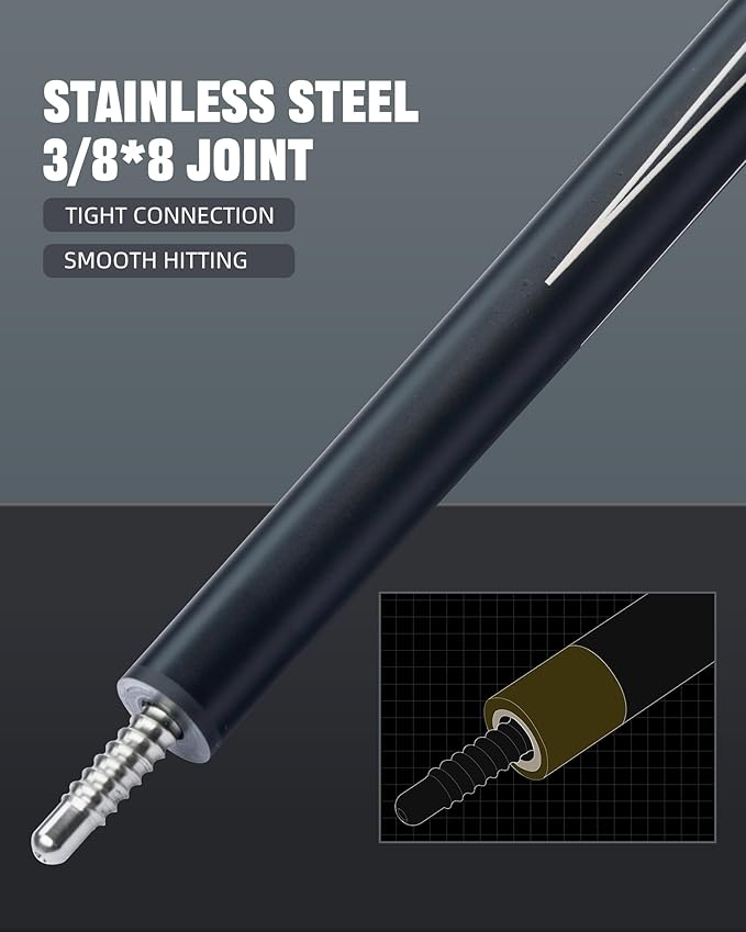 CRICAL Carbon Fiber Pool Cue Stick 58" Billiard Cue Sticks Professional Low Deflection Pool Sticks with 3/8 * 8 Pin Joint and 12.5mm Tip