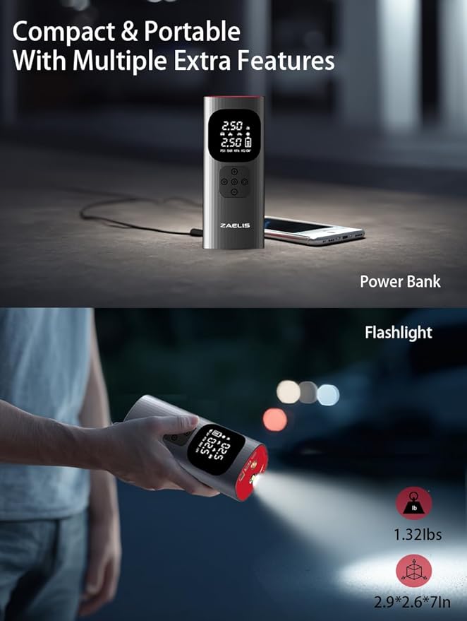 Tire Inflator Portable Air Compressor - 3X Faster 150PSI Air Pump for Car Tires, 12V DC Cordless Tire Inflator with LED Light & Digital Pressure Gauge, Electric Pump for Car, Bike, Motor, Ball