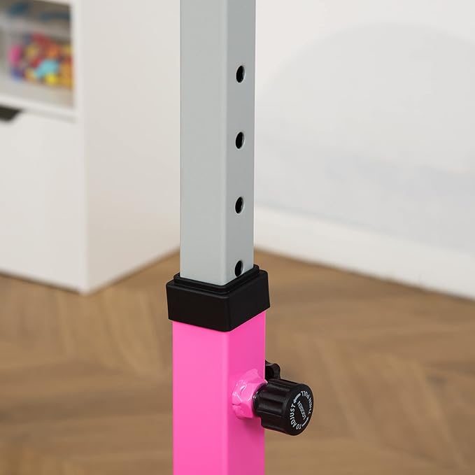 Qaba Double Horizontal Bars, Junior Uneven Bars Gymnastics for Home with 13-Level 36"-59" Adjustable Heights, 6-Level Adjustable Width - Pink