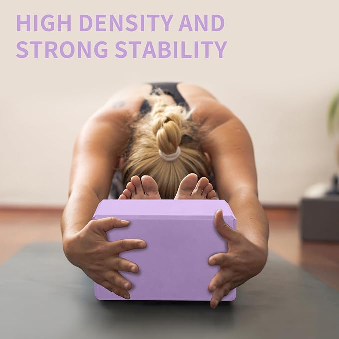 Yoga Block 2 Pack 9"x6"x3", Sturdy Yoga Foam Blocks, High Density & Non Slip Surface for Pilates & Stretching, Fitness Accessories for Stability & Balance