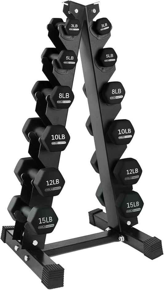 HolaHatha 2, 3, 5, 8, and 10 Pound Neoprene Dumbbell Free Hand Weight Set with Rack, Ideal for Home Exercises to Gain Tone and Definition, Pastel