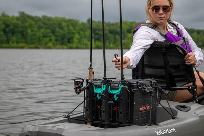 YakAttack BlackPak Pro 13" x 13" Fishing Crate with 3 Rod Holders - Black | Compact Tackle Storage Box & Gear Organizer for Kayaks | Lightweight, Durable & Customizable Marine Accessory | Made in USA