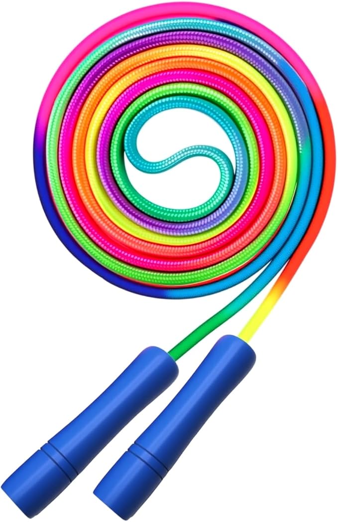 Rainbow Jump Rope for Kids - Wooden Handle - 8.5FT Adjustable Nylon Braided Fitness Skipping Rope for Girls or Boys Fitness Outdoor Exercise Physical Education