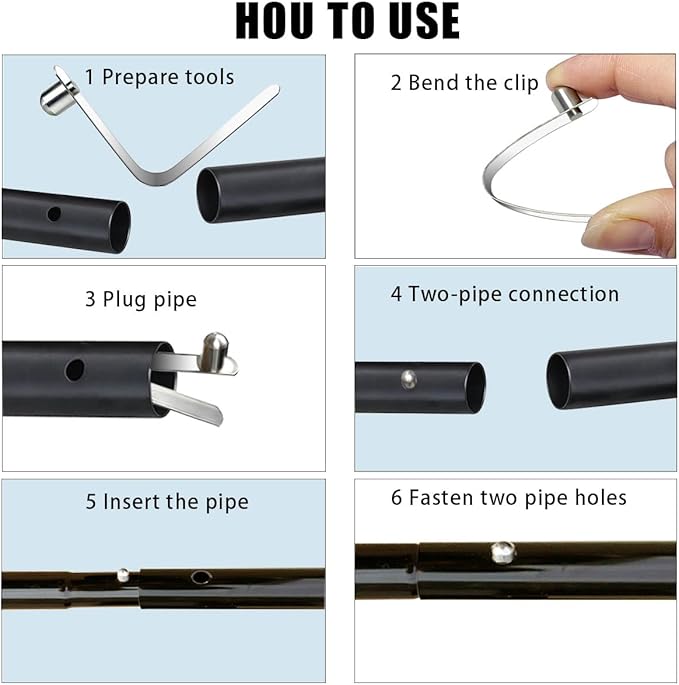 HZMM 8 Pcs Kayak Paddle Spring Snap Clips, Tent Pole Clips, Stainless Steel Push Button Clips, Tent Pole Push Button Spring Clips, Tube Locking Pin Clips for Kayak Paddle Camping Tent Pole