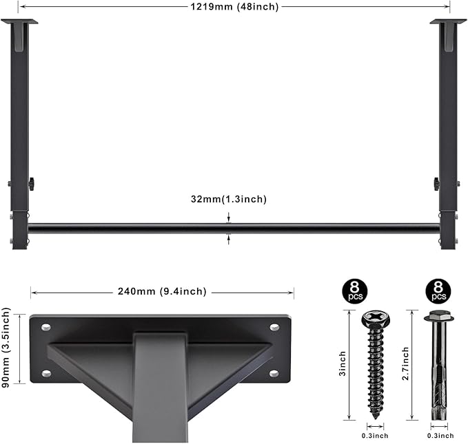 Kipika 48" Ceiling Mounted Pull Up Bar, Heavy Duty Multi-Grip Chin Up Bar,Mounted Pull Up Bar, Adjustable Height, Pull Up Bands for Chin Ups & Body Stretching, Ideal for Home Gym and Strength Training