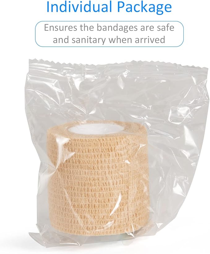 12Pcs 2'x 5 Yards Elastic Bandage Wrap Self Adherent Cohesive Wrap Bandages for Wrist Ankle Vet Tape for Dogs Athletic Swelling Sprains Tape Grip Cover (Skin Color)