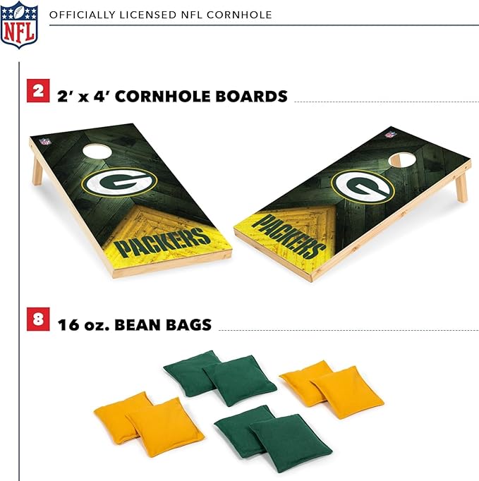 Wild Sports NFL Football 2' x 4' Regulation Size Solid Wood Cornhole Set with Direct Print HD Team Graphics Great Gift for Any Football Fan! Bean Bag Toss Family Outdoor Game