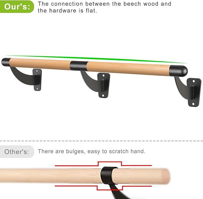 SELEWARE 4-12 ft Long Wood Ballet Barre Wall Mount Barre System for Home or Studio Barre Movements Body Stretch 1.5 inch Dia